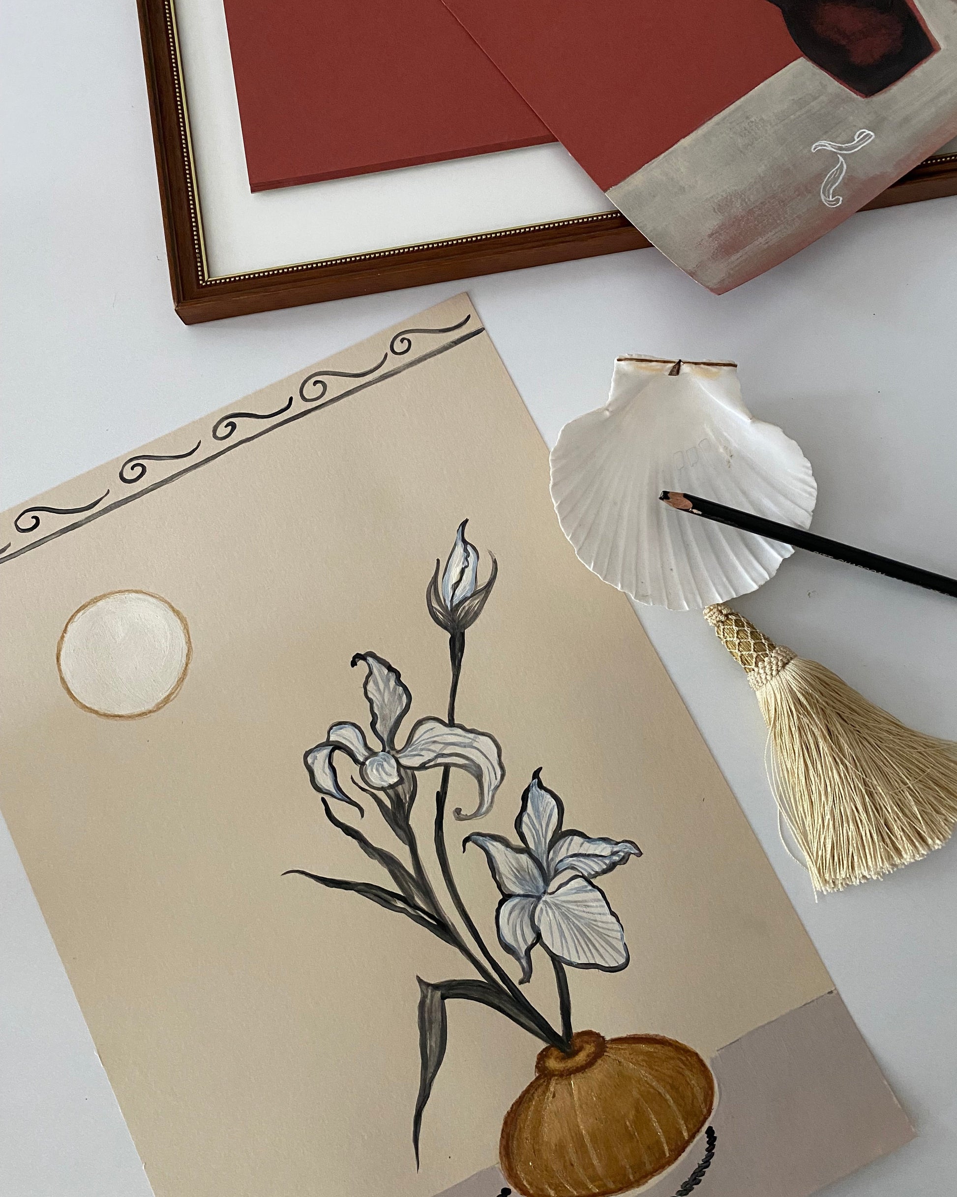 Iris still life tassel minimalistic japan vintge inspired flower art