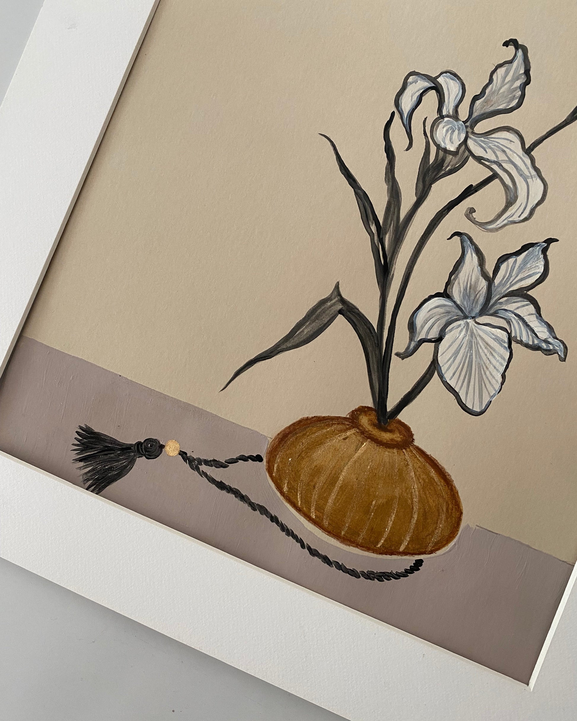 Iris still life tassel minimalistic japan vintge inspired flower art