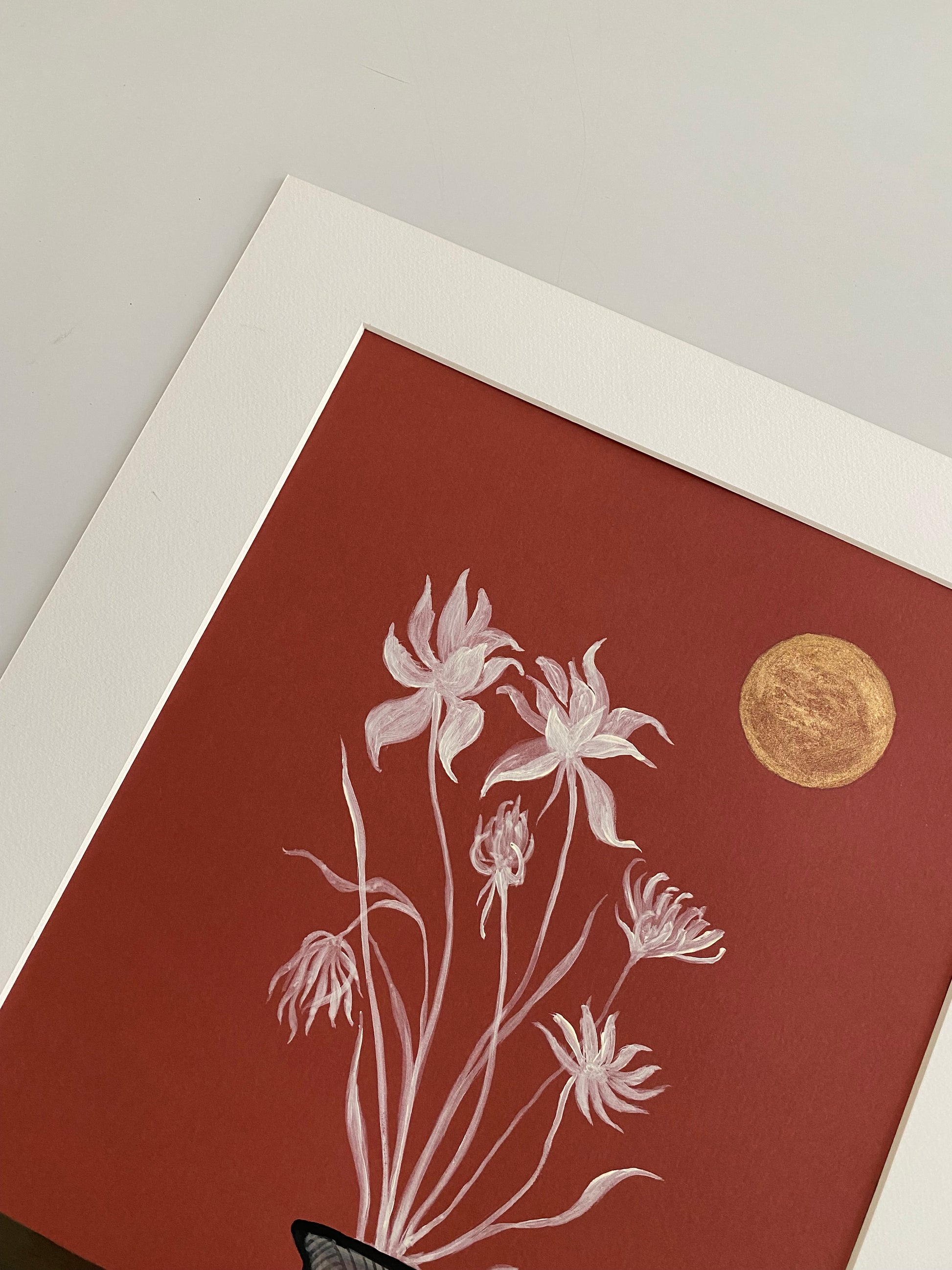 Still life red backround sanyu inspired flower art