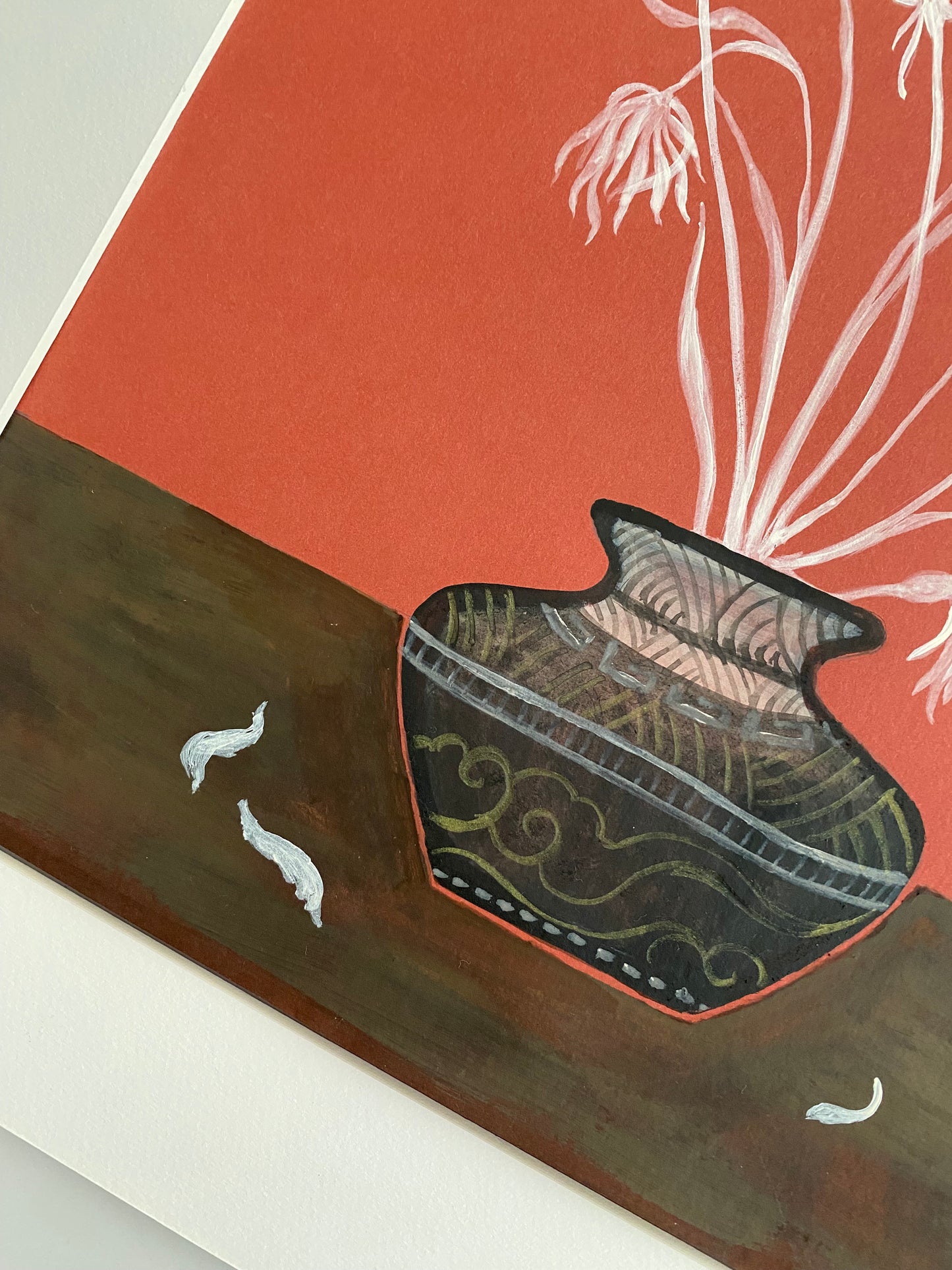 Moody flower art japandi inspired painting dark japandi soft flower
